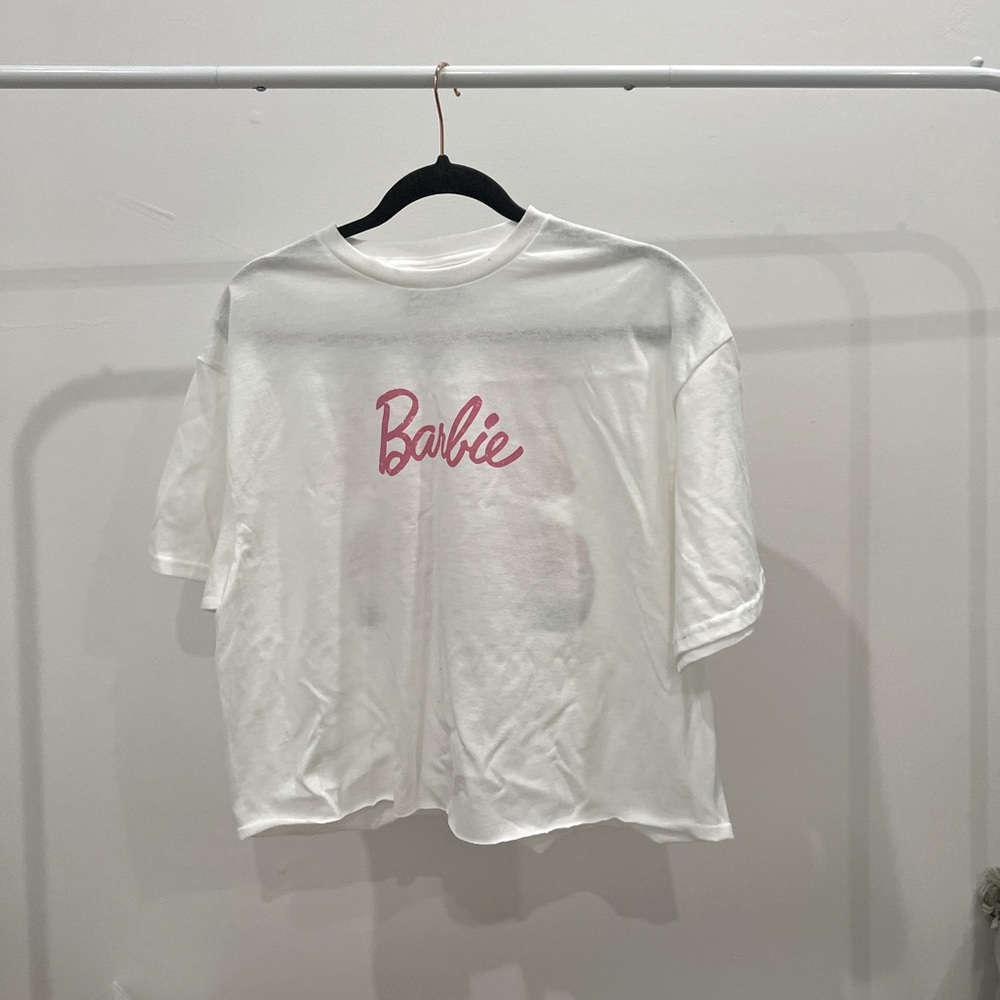 Cropped Barbie graphic t-shirt.